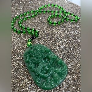 Genuine Jade Dragon Necklace, Green Jade Handcrafted Jadeite Charm Amulet,